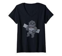 Femme Ruban adhésif Gorilla Amusant pour Les Amoureux des Animaux, garçons et Filles T-Shirt avec Col en V