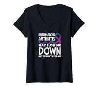 Femme Ruban avec Citation « May Slow Me Down » pour polyarthrite rhumatoïde T-Shirt avec Col en V