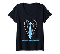 Femme Ruban Bleu Clair de Sensibilisation aux survivants du Cancer de la Prostate T-Shirt avec Col en V