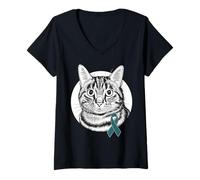 Femme Ruban bleu sarcelle pour sensibilisation aux agressions sexuelles T-Shirt avec Col en V