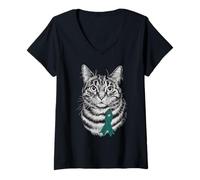 Femme Ruban de jade pour sensibilisation à l'hépatite B pour chat T-Shirt avec Col en V
