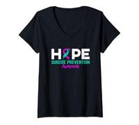Femme Ruban de prévention du Suicide Hope T-Shirt avec Col en V