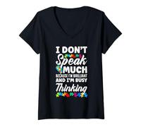 Femme Ruban de Puzzle « I Don't Speak Much Autism Awareness » T-Shirt avec Col en V