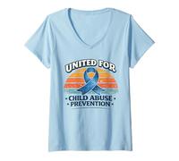 Femme Ruban de Sensibilisation à la maltraitance des Enfants - Bleu uni T-Shirt avec Col en V
