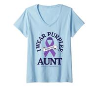 Femme Ruban de Sensibilisation à l'épilepsie « I Wear Purple for My Aunt » T-Shirt avec Col en V