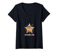 Femme Ruban de Sensibilisation à l'inspiration Shine on Star T-Shirt avec Col en V