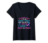 Femme Ruban de Sensibilisation au Cancer de la thyroïde Bleu/Rose/Bleu Sarcelle T-Shirt avec Col en V