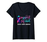 Femme Ruban de Sensibilisation au Cancer de la thyroïde, Bleu Sarcelle, Rose T-Shirt avec Col en V