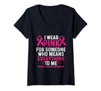Femme Ruban de Sensibilisation au Cancer du Sein « I Wear Pink for Someone » T-Shirt avec Col en V