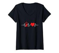 Femme Ruban de Sensibilisation aux Maladies cardiaques T-Shirt avec Col en V
