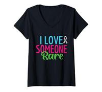 Femme Ruban de Sensibilisation aux Maladies rares avec Inscription « I Love Someone Rare » T-Shirt avec Col en V