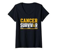 Femme Ruban doré de Sensibilisation aux survivants du Cancer de l'enfance T-Shirt avec Col en V