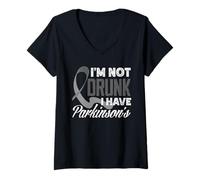 Femme Ruban Gris « I'm Not Drunk I Have Parkinson 's Awareness » T-Shirt avec Col en V
