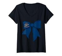 Femme Ruban nœud Coquette Drapeau de l'État du Dakota du Nord T-Shirt avec Col en V