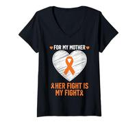 Femme Ruban Orange Sensibilisation à la mère combattante T-Shirt avec Col en V