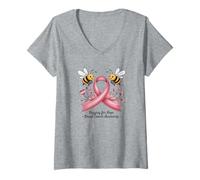 Femme Ruban Rose Buzzing for Hope pour Le Cancer du Sein T-Shirt avec Col en V