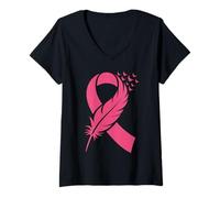 Femme Ruban Rose pour Sensibilisation au Cancer du Sein T-Shirt avec Col en V