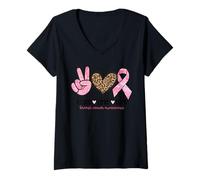 Femme Ruban Rose pour soulager Le Cancer en Forme de cœur avec Motif léopard T-Shirt avec Col en V