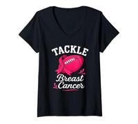 Femme Ruban Rose Tackle Cancer Football T-Shirt avec Col en V
