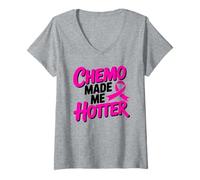 Femme Ruban Rose Vif pour Sensibilisation au Cancer du Sein Chimio Made me Hotter T-Shirt avec Col en V