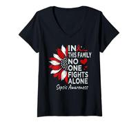 Femme Ruban Rouge pour la Sensibilisation au Sepsis - pour Mois de Sensibilisation à la septicémie T-Shirt avec Col en V
