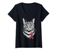 Femme Ruban rouge pour la sensibilisation au VIH/sida T-Shirt avec Col en V