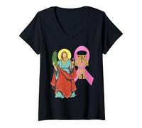Femme Ruban Saint Agatha Contre Le Cancer du Sein, Patron des infirmières catholiques T-Shirt avec Col en V