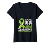 Femme Ruban vert de sensibilisation au cancer du lymphome I'm A Survivor T-Shirt avec Col en V