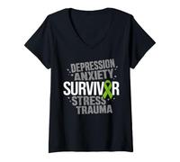 Femme Ruban Vert de Sensibilisation au Stress et à l'anxiété pour survivants T-Shirt avec Col en V
