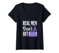 Femme Ruban Violet de Sensibilisation à la Violence Domestique T-Shirt avec Col en V