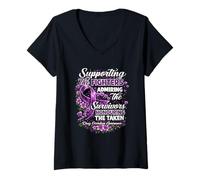 Femme Ruban Violet de Sensibilisation aux surdoses de Drogues T-Shirt avec Col en V