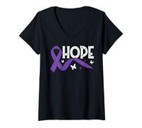 Femme Ruban Violet Hope Papillon Cancer du pancréas T-Shirt avec Col en V