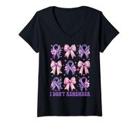 Femme Ruban Violet pour Sensibilisation à l'épilepsie « I Don't Remember » T-Shirt avec Col en V
