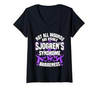 Femme Ruban Violet pour soulager Les plaies de Sensibilisation au Syndrome de Sjogren T-Shirt avec Col en V