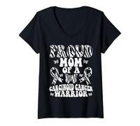 Femme Ruban zèbre « Proud Mom of a Carcinoid Cancer Warrior » T-Shirt avec Col en V