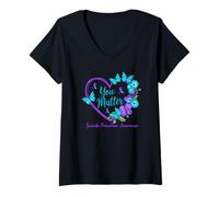 Femme Rubans de Sensibilisation à la prévention du Suicide Violet Sarcelle You Matters T-Shirt avec Col en V