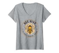 Femme Ruche d'apiculture Mignonne Bourdon Abeilles T-Shirt avec Col en V