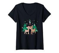 Femme Rudolph and Clarice Fawn'd of You Mistletoe Retro Christmas T-Shirt avec Col en V