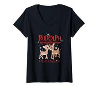 Femme Rudolph and Clarice It's A Handsome Nose Retro Christmas T-Shirt avec Col en V