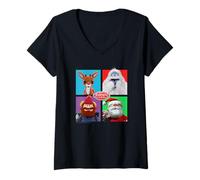 Femme Rudolph and Friends Pop Art Portraits Retro Christmas T-Shirt avec Col en V