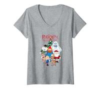Femme Rudolph Characters with Christmas Tree Retro Holiday T-Shirt avec Col en V