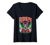 Femme Rudolph Gamer Renne de Noël T-Shirt avec Col en V