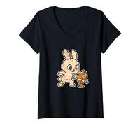 Femme Rugby Bunny Kick Prep Dessin animé T-Shirt avec Col en V