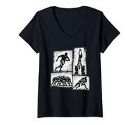 Femme Rugby Collage Joueurs Esprit d'Équipe T-Shirt avec Col en V