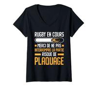 Femme Rugby En Cours Rugby Humour France Rugby XV Cadeau Rugby T-Shirt avec Col en V