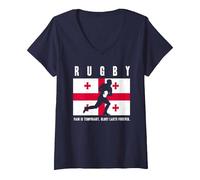 Femme Rugby Georgia - T-Shirt géorgien Glory Lasts Forever T-Shirt avec Col en V, Bleu Marine, M