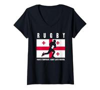Femme Rugby Georgia - T-Shirt géorgien Glory Lasts Forever T-Shirt avec Col en V, Noir, L