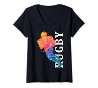 Femme Rugby Joueurs de Rugby Amateur Enfant garçon ritro T-Shirt avec Col en V