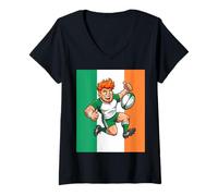 Femme Rugby Leap and A Victorious Thumbs-PP T-Shirt avec Col en V