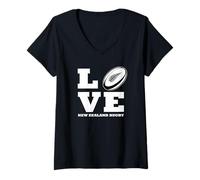 Femme Rugby Nouvelle-Zélande Love Design avec fougère T-Shirt avec Col en V